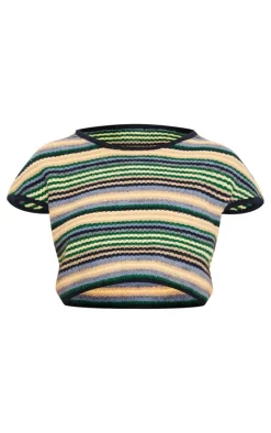 Multi Stripe Textured Knit Basic Crop Top