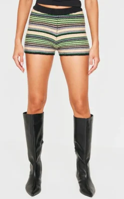 Multi Stripe Textured Knit Hot Pants