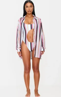Multi Striped Chiffon Beach Shirt