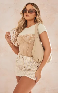 Multi Striped Cotton Micro Mini Cargo Skirt