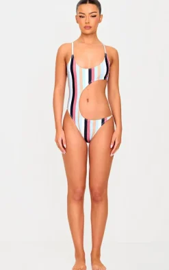 Multi Striped Cut Out Swimsuit