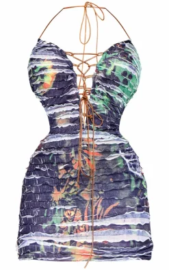 Multi Texture Frill Detail Cut Out Mini Dress