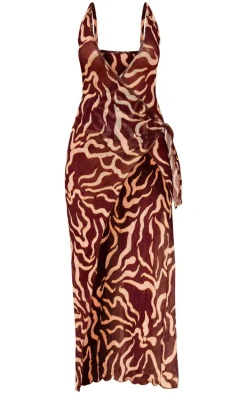 Multi Tie Dye Printed Crinkle Wrap Tie Front Maxi Dress