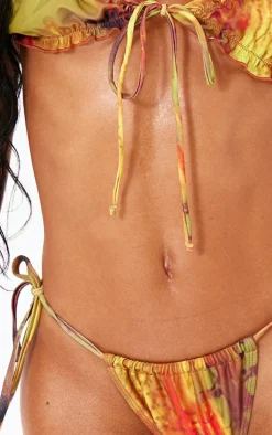 Multi Tie Side Palm Print Bikini Bottoms