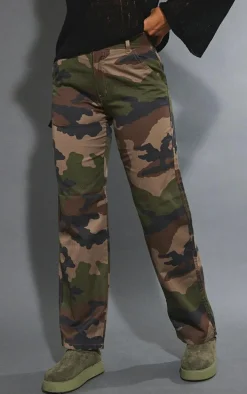 Multi Washed Camo Print Low Rise Ripstop Straight Leg Cargo's