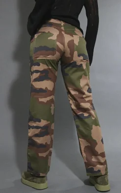 Multi Washed Camo Print Low Rise Ripstop Straight Leg Cargo's