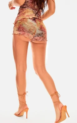 Multi Washed Paisley Printed Mesh Hot Pants