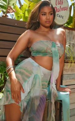 Multi Water Print Beach Bandeau Top