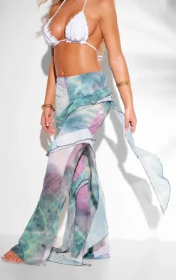 Multi Water Print Frill Beach Pants