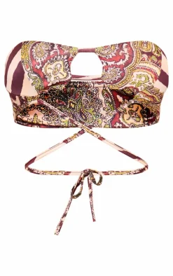 Multi Zebra Paisley Print Slinky Bandeau Tie Top