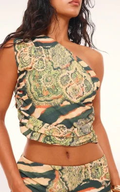 Multi Zebra Print Chiffon One Shoulder Top