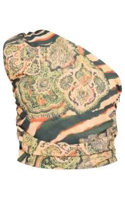 Multi Zebra Print Chiffon One Shoulder Top