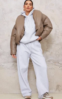 Mushroom Exaggerated Collar PU Cropped Puffer Coat