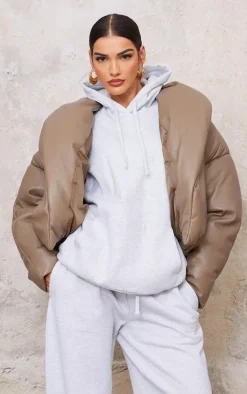 Mushroom Exaggerated Collar PU Cropped Puffer Coat