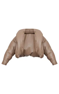 Mushroom Exaggerated Collar PU Cropped Puffer Coat