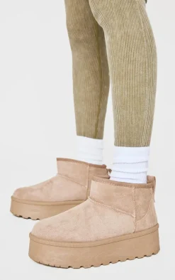 Mushroom Faux Suede Round Toe Platform Ankle Boots