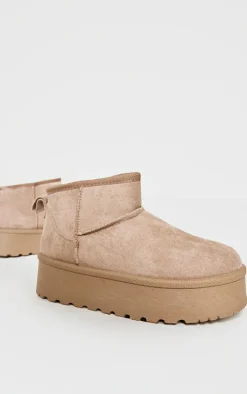 Mushroom Faux Suede Round Toe Platform Ankle Boots