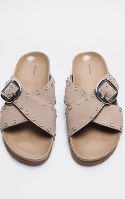Mushroom Pu Cross Strap Stud Buckle Detail Footbed Sandals