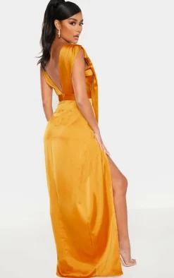 Mustard Asymmetric Drape Detail Maxi Dress
