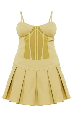 Mustard Cargo Corset Pleated Bodycon Dress