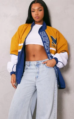 Mustard Contrast Varsity Nylon Graphic Bomber Jacket