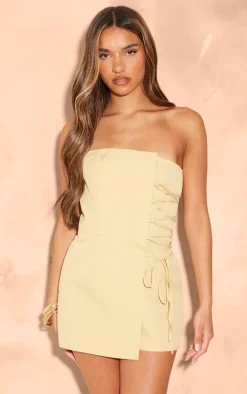 Mustard Structured Woven Bandeau Skort Romper