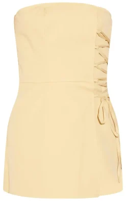 Mustard Structured Woven Bandeau Skort Romper