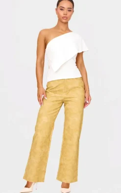 Mustard Washed Faux Leather Cropped Straight Leg Pants