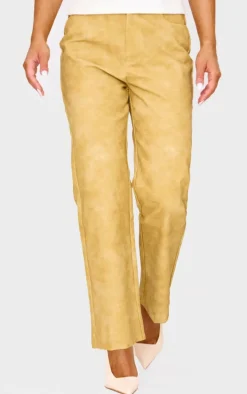 Mustard Washed Faux Leather Cropped Straight Leg Pants
