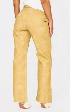 Mustard Washed Faux Leather Cropped Straight Leg Pants