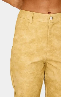 Mustard Washed Faux Leather Cropped Straight Leg Pants