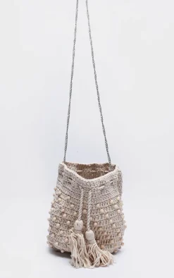 Natural Beaded Cross Body Bag