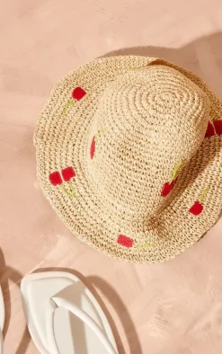 Natural Cherry Raffia Bucket Hat