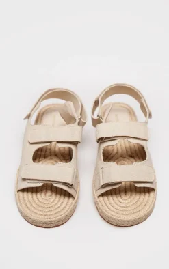 Natural Linen Look Espadrille Sole Velcro Sandals