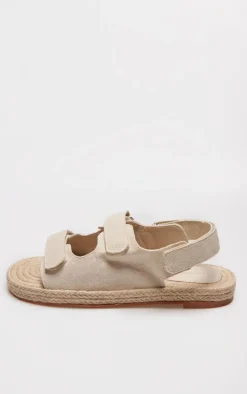 Natural Linen Look Espadrille Sole Velcro Sandals