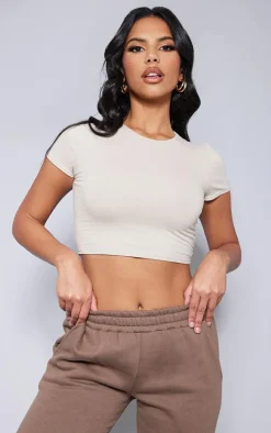 Natural Stone Cotton Short Sleeve Crop Top