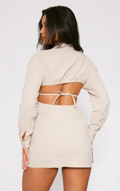 Natural Stone Textured Open Back Detail Shirt Dress