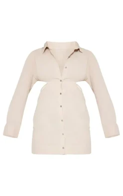 Natural Stone Textured Open Back Detail Shirt Dress