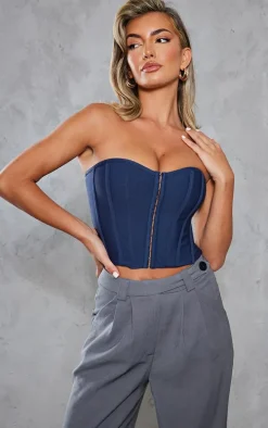 Navy Bandage Hook And Eye Structured Corset