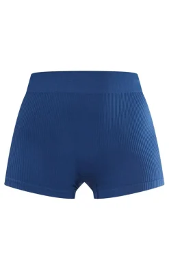 Navy Basic Structured Snatched Rib Hot Pants