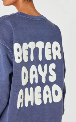 Navy Better Days Ahead Printed Washed Sweatshirt