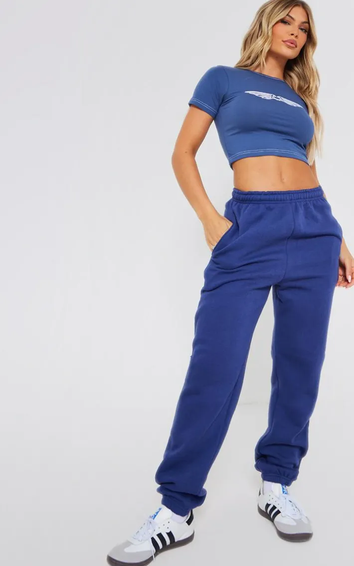 Navy Blue Cuffed Sweat High Waist Sweatpants