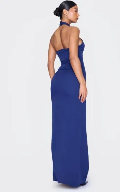 Navy Bridesmaid Corset Detail Cross Front Maxi Dress
