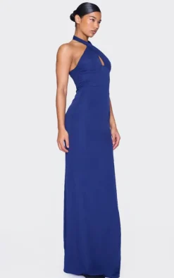 Navy Bridesmaid Corset Detail Cross Front Maxi Dress