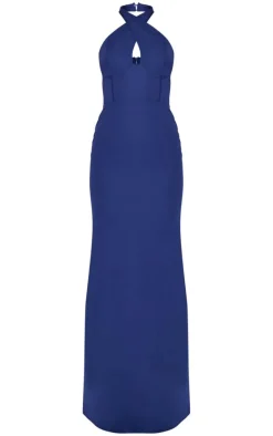 Navy Bridesmaid Corset Detail Cross Front Maxi Dress