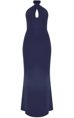 Navy Bridesmaid Corset Detail Cross Front Maxi Dress