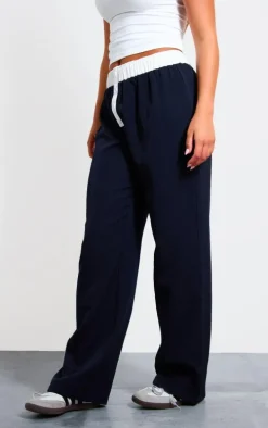 Navy Contrast Waistband Boxer Detail Pants