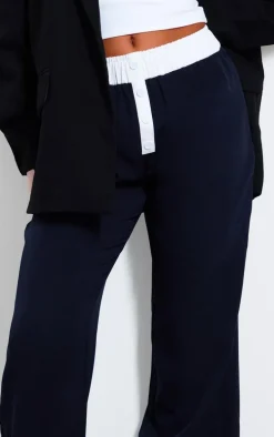 Navy Contrast Waistband Boxer Detail Pants