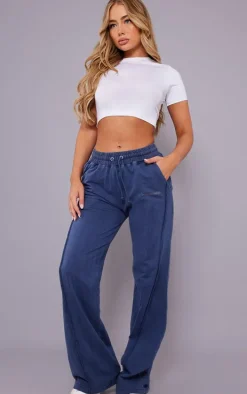 Navy Drenched Printed Washed Loopback Sweatpants