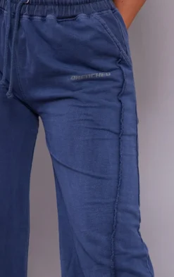 Navy Drenched Printed Washed Loopback Sweatpants